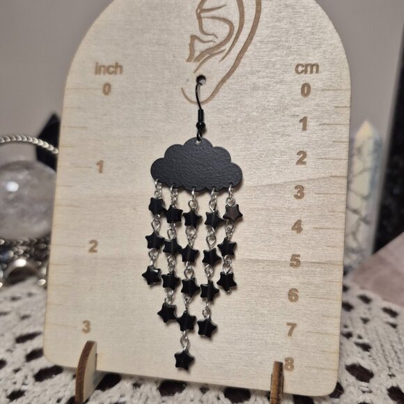 Black Obsidian Starry Night Gemstone Cloud Earrings - Picture 7 of 7